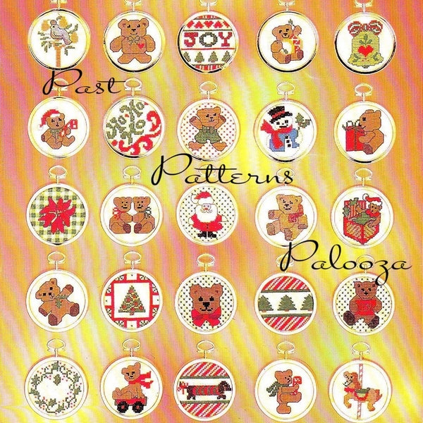 Vintage Cross Stitch Patterns 50 Mini Teddy Bear Christmas Ornaments PDF Instant Digital Download Classic Holiday Designs 2-3 Inch