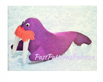 Vintage Sewing Pattern 21" Retro Felt Fabric Walrus Soft Sculpture Plush Toy PDF Instant Digital Download Arctic Animal Kitsch Yarn Mustache