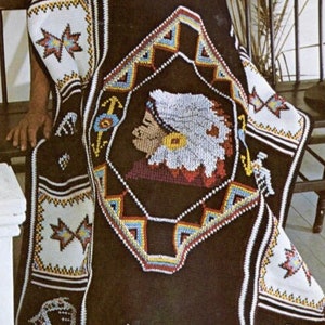 Vintage Crochet Afghan American Indian Blanket Pattern PDF Instant Digital Download Indian Chief Head Throw 4 Ply afbeelding 3