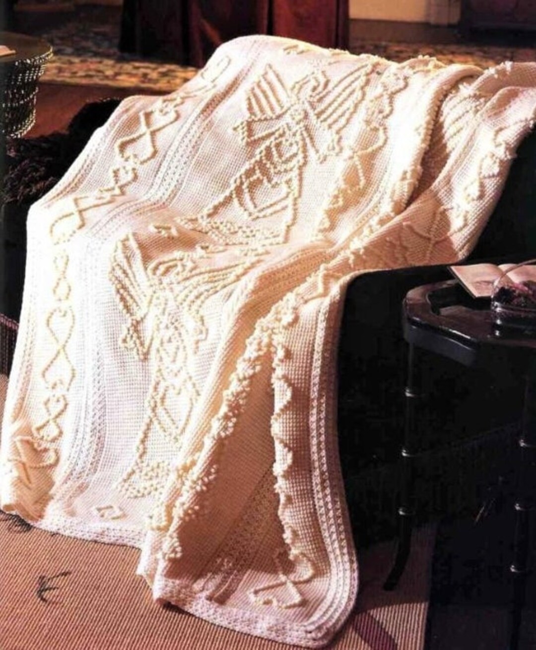 Vintage Crochet Pattern Heavenly Angels Hearts Paneled Afghan PDF