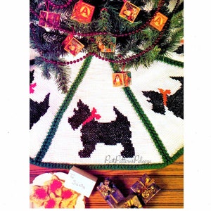 Vintage Crochet Pattern 44" Scottie Dog Christmas Tree Skirt PDF Instant Digital Download Afghan Tunisian Stitch Cross Stitch 4 Ply