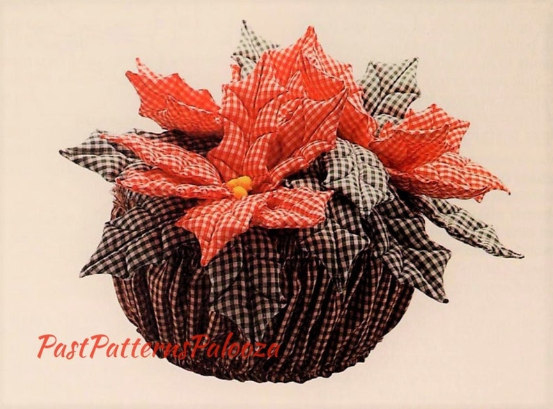 Vintage Sewing Pattern 15" Gingham Christmas Poinsettia Flower Basket Quilted Centerpiece PDF Instant Digital Download Holiday Table Decor image 4