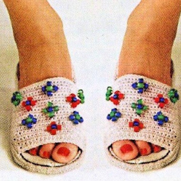 Vintage Crochet Thread Slipper Pattern Womens Beaded Slippers Cotton Slip Ons Beach Sandals Mule Shoes Slides PDF Instant Digital Download