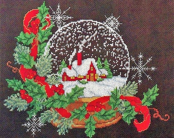 Vintage Counted Cross Stitch Pattern Christmas House Snow Globe Snowy Winter Scene PDF Instant Digital Download 11x14