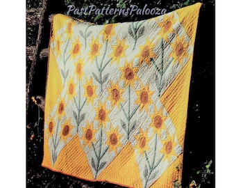 Vintage Sewing Pattern Triple Sunflower Quilt PDF Instant Digital Download All Applique Blocks 72x96