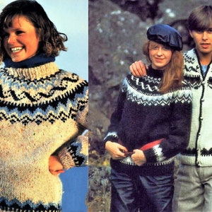 Vintage Knitting Pattern Nordic Icelandic Knit Wool Sweaters Pullover & Cardigan Curled Ribbon Motif PDF Instant Digital Download Fair Isle