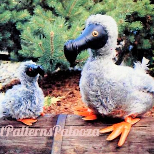 Patron de couture vintage Dodo famille oiseau maman et bébé tissu en fausse fourrure Sculpture douce jouets en peluche PDF Téléchargement numérique instantané