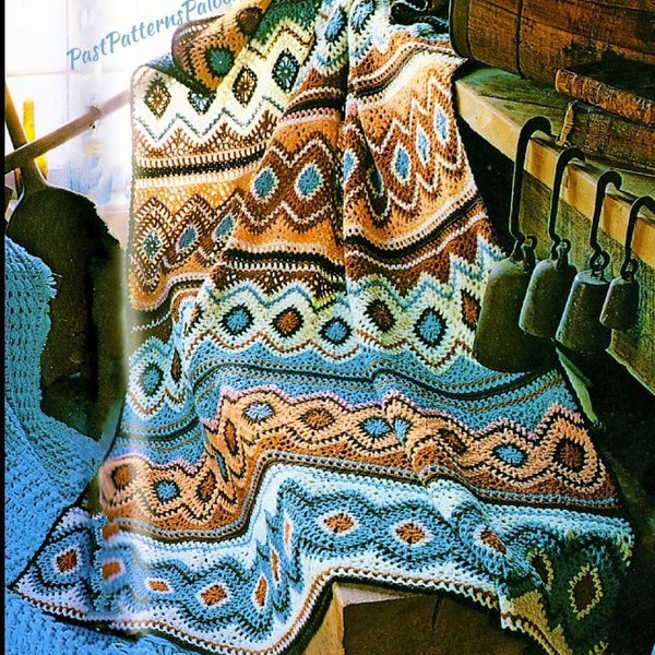Vintage Crochet Navajo Afghan Pattern PDF Instant Digital Download Southwestern Aztec Mosaic Diamonds Design 45x64 10 Ply