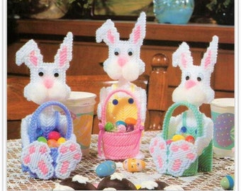 Vintage Plastic Canvas Pattern 5" Jelly Bean Bunny Baskets Easter Treat Cups PDF Instant Digital Download Chocolate Egg Holders
