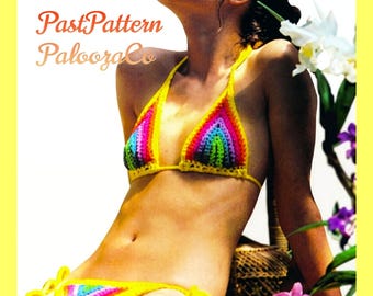 Vintage Crochet Pattern Rainbow String Bikini Swimsuit PDF Instant Digital Download '70s Boho Bathing Suit