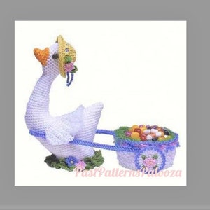 Vintage Crochet Pattern 15&quot; Easter Goose & Candy Wagon Cart PDF Instant Digital Download Amigurumi Plush White Duck Easter Basket 4 Ply