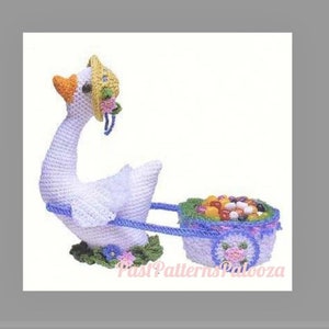 Vintage Crochet Pattern 15" Easter Goose & Candy Wagon Cart PDF Instant Digital Download Amigurumi Plush White Duck Easter Basket 4 Ply