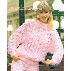 Vintage Knitting Pattern Womens Lacy Sweater Chunky Knit Crew Neck Pullover Jumper PDF Instant Digital Download 12 Ply Bild 1