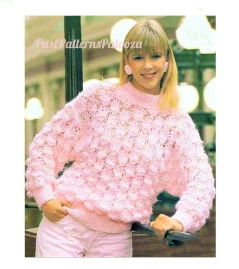 Vintage Knitting Pattern Womens Lacy Sweater Chunky Knit Crew Neck Pullover Jumper PDF Instant Digital Download 12 Ply Bild 1