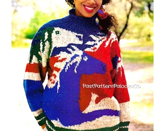 Vintage Knitting Pattern Wild Horses Sweater Animal Novelty Jumper PDF Instant Digital Download Mens Womens Adult Pony Pullover