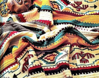 Vintage Crochet Afghan Indian Blanket Pattern PDF Instant Digital Download Navajo Southwestern Aztec Tunisian Stitch 50x70 10 Ply