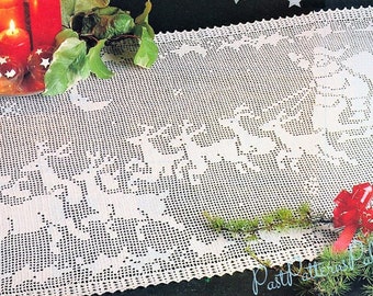 Vintage Filet Crochet Pattern Night Before Christmas Table Runner Centerpiece PDF Instant Digital Download Santa Sleigh Reindeer Design