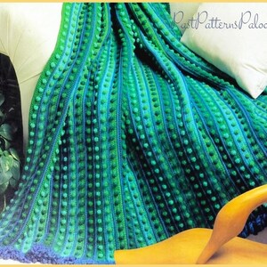 Vintage Crochet Pattern Polka Dot Clusters & Stripes Afghan PDF Instant Digital Download Loopy Fringe