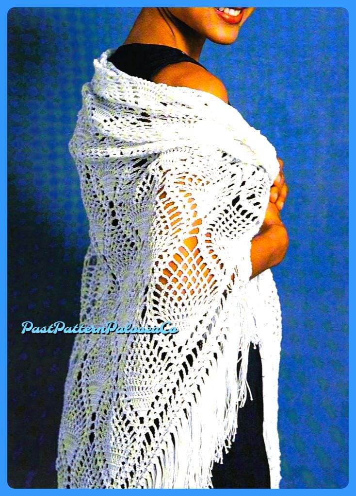 Vintage Crochet Pattern Womens Pineapple Lace Shawl PDF Instant Digital ...