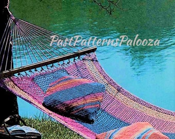 Vintage Crochet Pattern Large Hammock Swing & Pillows Set PDF Instant Digital Download Indoor Outdoor Boho Patio Backyard Seine Twine Swing