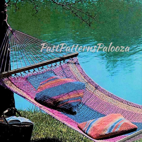 Vintage Crochet Pattern Large Hammock Swing & Pillows Set PDF Instant Digital Download Indoor Outdoor Boho Patio Backyard Seine Twine Swing