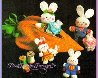 Vintage Sewing Pattern Felt Farmer Bunny Family in Carrot House Holder  PDF Instant Digital Download Sewn Soft Toys