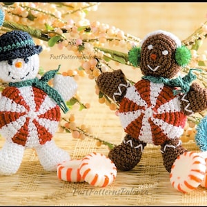 Vintage Crochet Pattern 4" Christmas Peppermint People Candy Gingerbread Man Snowman Amigurumi PDF Instant Digital Download Ornaments Toys