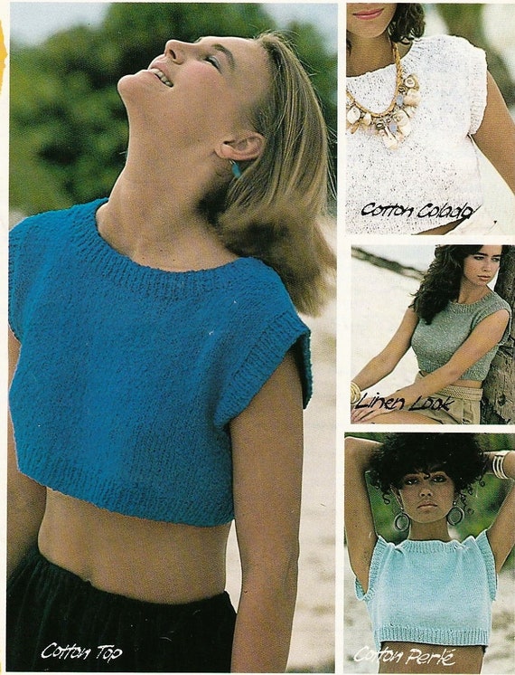 Vintage Knitting Pattern Womens Knit Midriff Top Short Sleeve 