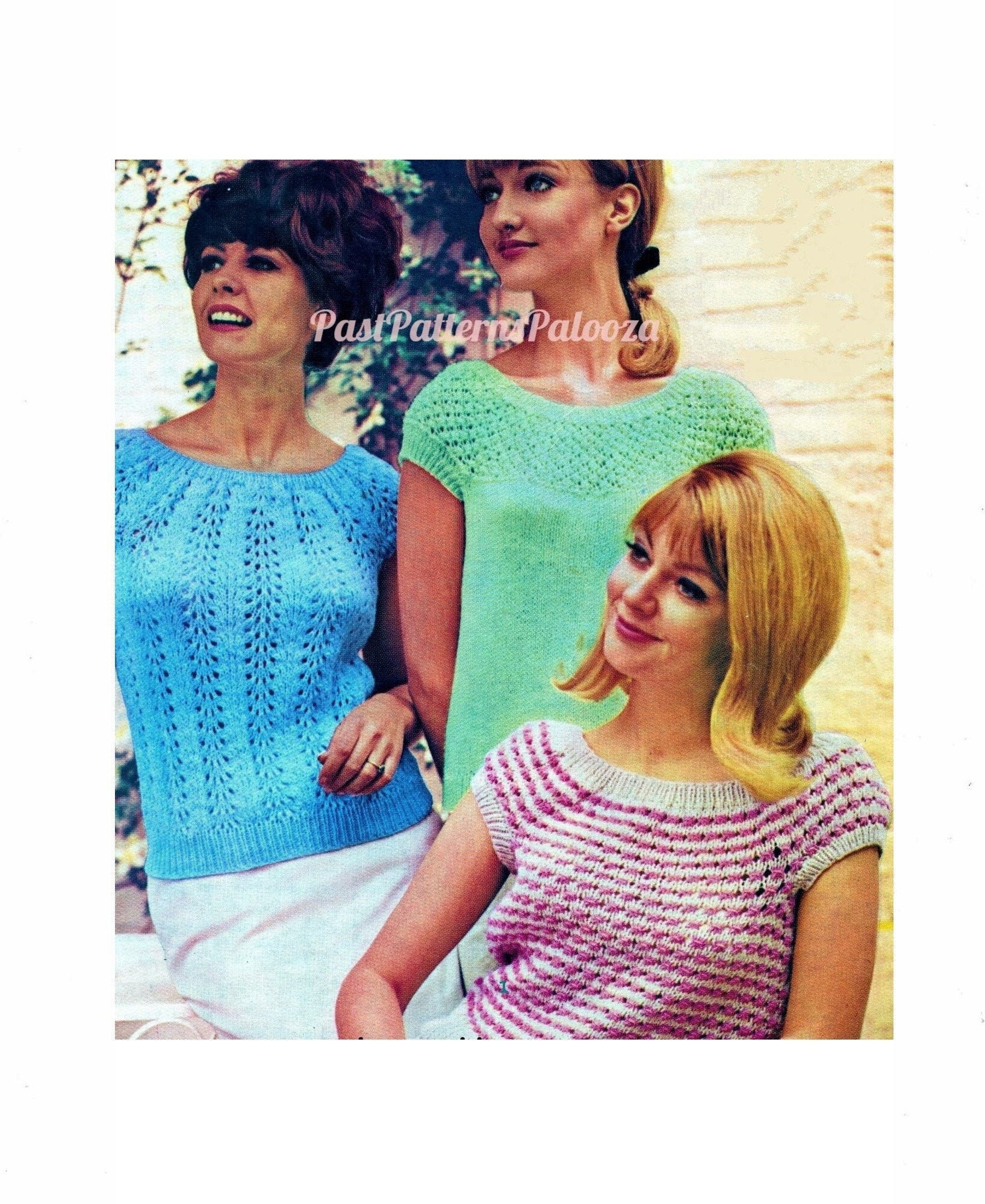 Vintage Knitting Pattern Three Womens Pretty Summer Tops Short