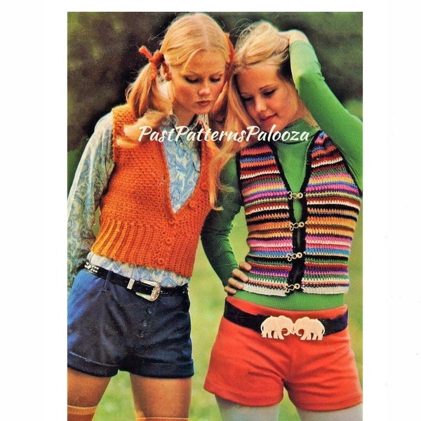 Vintage Crochet Pattern Womens Cropped Cardi Vest & Rainbow Stripe Vest Rib Tickler Tank Halter Tops Retro PDF Instant Digital Download