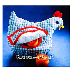 Vintage Sewing Pattern Henny Penny Bun Warmer Gingham Chicken Hen Bread Basket Cover PDF Instant Digital Download Country Farmhouse Chic