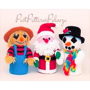 Vintage Crochet Pattern Christmas Bathroom Tissue Roll Covers Santa Snowman Scarecrow PDF Instant Digital Download Toilet Paper Holders