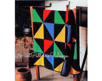 Vintage Knitting Pattern Pinwheel Squares Blanket Afghan Garter Stitch PDF Instant Digital Download Quick Simple Easy Beginners 10 Ply