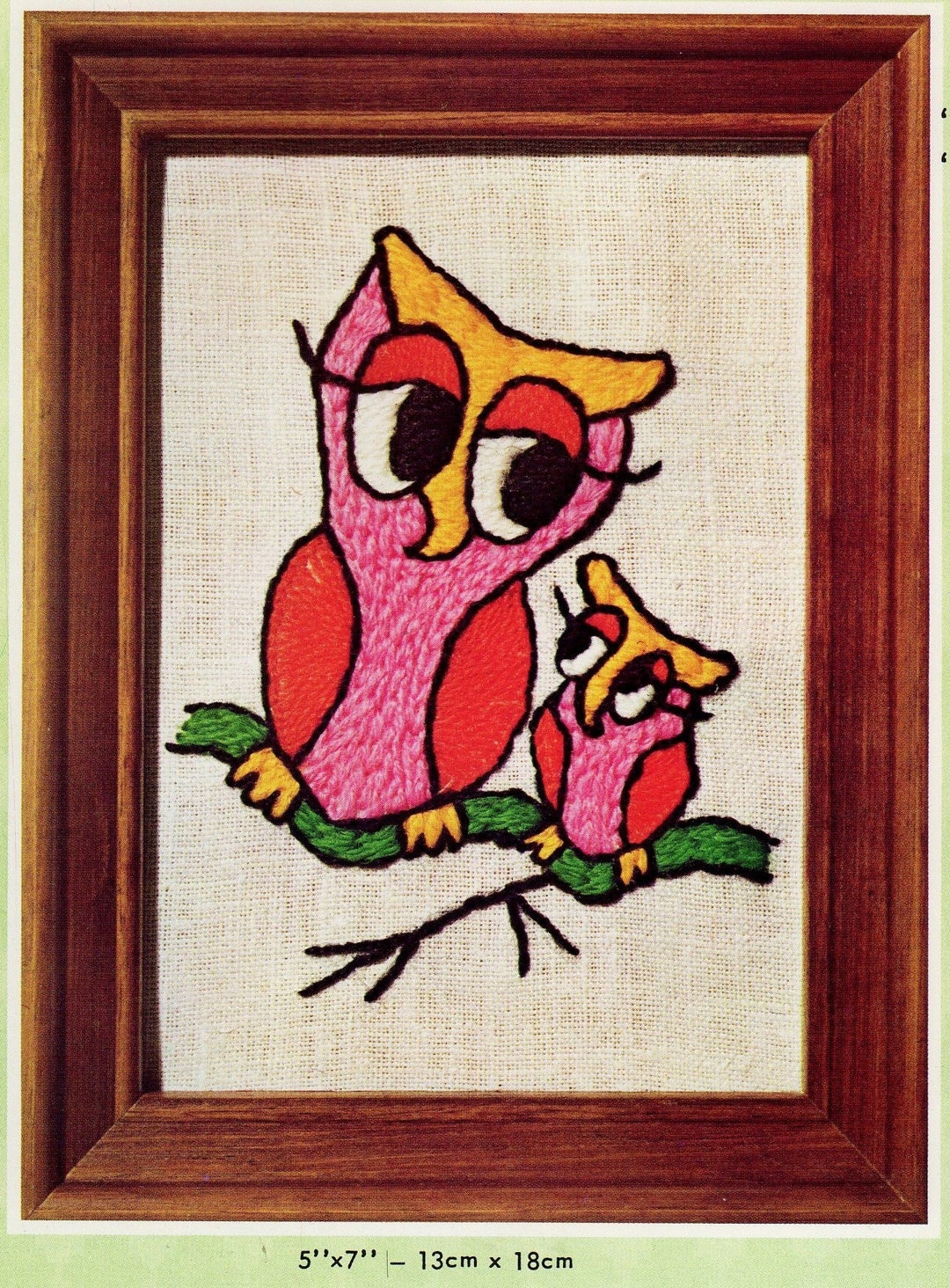 Broderie Vintage Encadrée The Whoos Owl - Crewel LeeWards - Années 1970 MCM