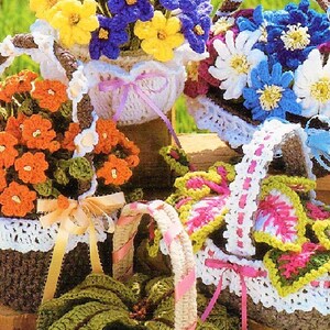 Vintage Crochet Patterns Fancy Flower and Plant Baskets PDF Instant Digital Download Realistic Floral Basket Amigurumi 5 Designs 10 Ply zdjęcie 3