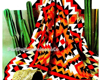 Vintage Sewing Pattern Navajo Blanket Bed Quilt Piecing PDF Instant Digital Download Geometric Patchwork Blanket 101x86