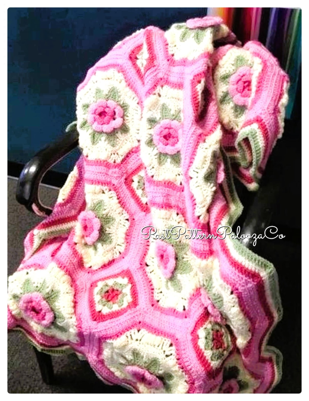 Vintage Crochet Pattern Octagon Granny Squares Bed of Roses Afghan