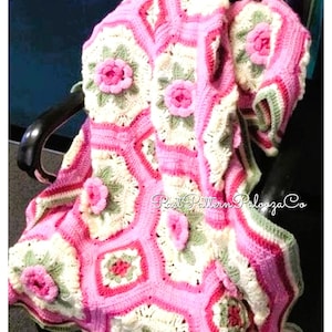 Vintage Crochet Pattern Octagon Granny Squares Bed of Roses Afghan PDF Instant Digital Download Blanket Throw 40x60 10 Ply