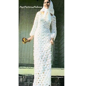 Vintage Crochet Pattern Retro Lacy Wedding Dress Wavy Shells PDF Instant Digital Download Heirloom Mod Boho Chic Maxi Gown 3 Ply