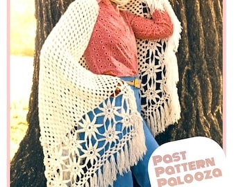 Vintage Crochet Pattern Womens Heirloom Flower Border Shawl PDF Instant Digital Download 70s Lace Wrap