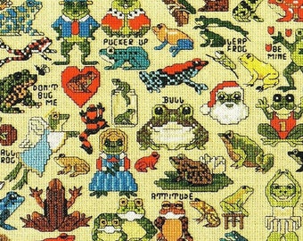 Vintage Cross Stitch Patterns Cute Mini Frog Motifs PDF Instant Digital Download Embroidery Kitsch Quirky Froggy Love Designs A1