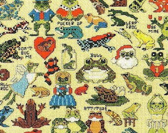 Vintage Cross Stitch Patterns Cute Mini Frog Motifs PDF Instant Digital Download Embroidery Kitsch Quirky Froggy Love Designs A1