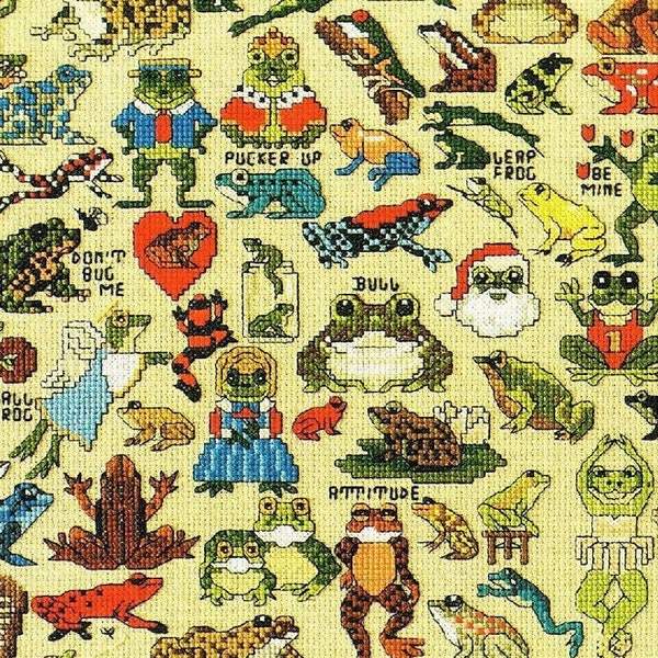 Vintage Cross Stitch Patterns Cute Mini Frog Motifs PDF Instant Digital Download Embroidery Kitsch Quirky Froggy Love Designs A1