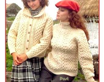 Vintage Knitting Pattern Aran Irish Honeycomb Cardigan & Cabled Pullover Sweater PDF Instant Digital Download Mens Womens