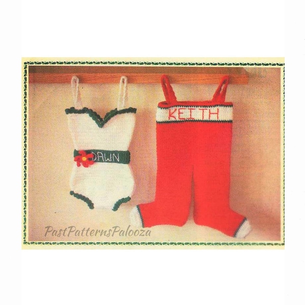 Vintage Crochet Pattern Funny His & Hers Christmas Stockings Girdle Corset Long Johns Underwear Novelty Socks PDF Instant Digital Download