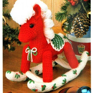 Vintage Crochet Pattern 12" Christmas Rocking Horse Amigurumi Centerpiece PDF Instant Digital Download Decor or Stuffed Toy Rocker 4 Ply