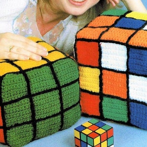 Vintage Crochet Pattern 8" Rubik's Cube Square Puzzle Pillow or Toy PDF Instant Digital Download Retro 1980s Plush Novelty Amigurumi 4 Ply imagem 6