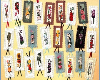 Vintage Cross Stitch Patterns 26 Flower Bookmarks PDF Instant Digital Download Pretty Lace Edged Floral Alphabet Book Marks