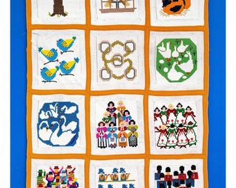 Vintage Crochet 12 Days of Christmas Tunisian Stitch Afghan Pattern PDF Digital Download