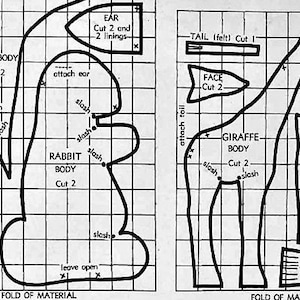 Vintage Sewing Pattern Retro Soft Fabric Toy Animals PDF Instant Digital Download 1972 Camel Giraffe Scottie Dog Bunny Elephant 6-12 image 2